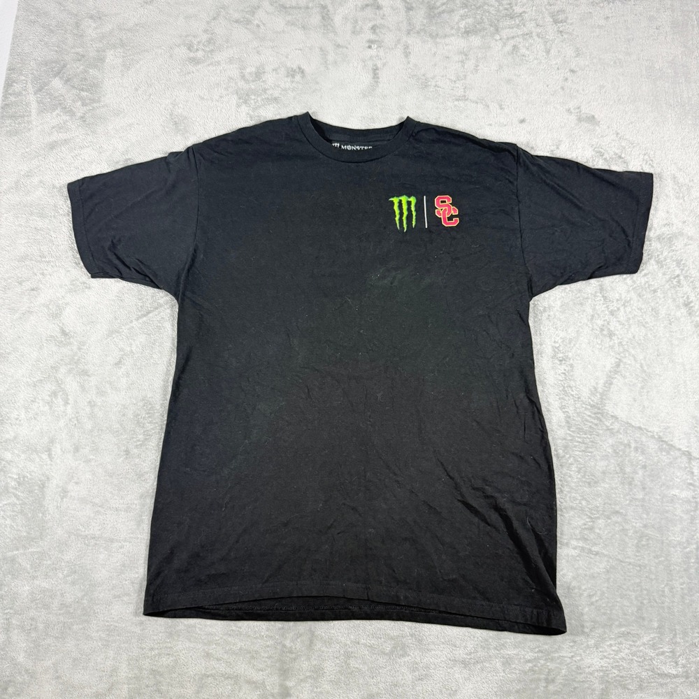 Monster Energy Mens XL T-Shirt USC Trojans Fight On Peace Sign Graphic Black